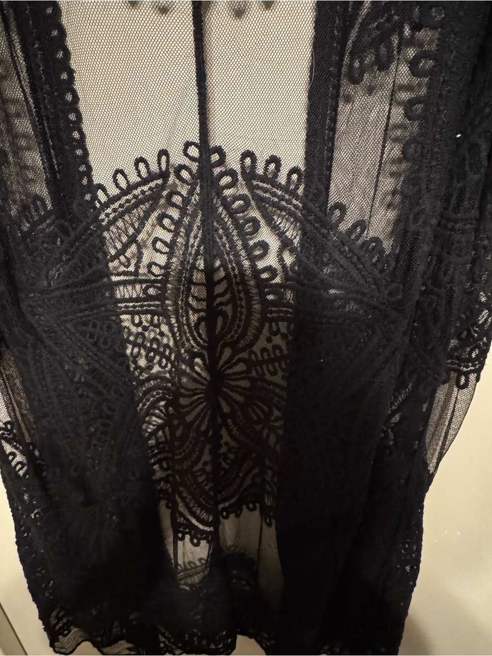 Black Soot Crochet Lace Kimono Lagan Look Beach Boho - Picture 6 of 8